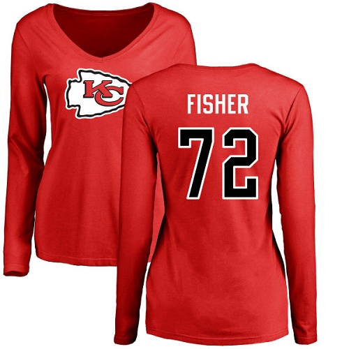 Women Football Kansas City Chiefs #72 Fisher Eric Red Name and Number Logo Slim Fit Long Sleeve T-Shirt->nfl t-shirts->Sports Accessory